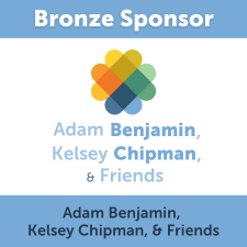 Adam Benjamin, Kelsey Chipman, and Friends with the words "Bronze Sponsor"