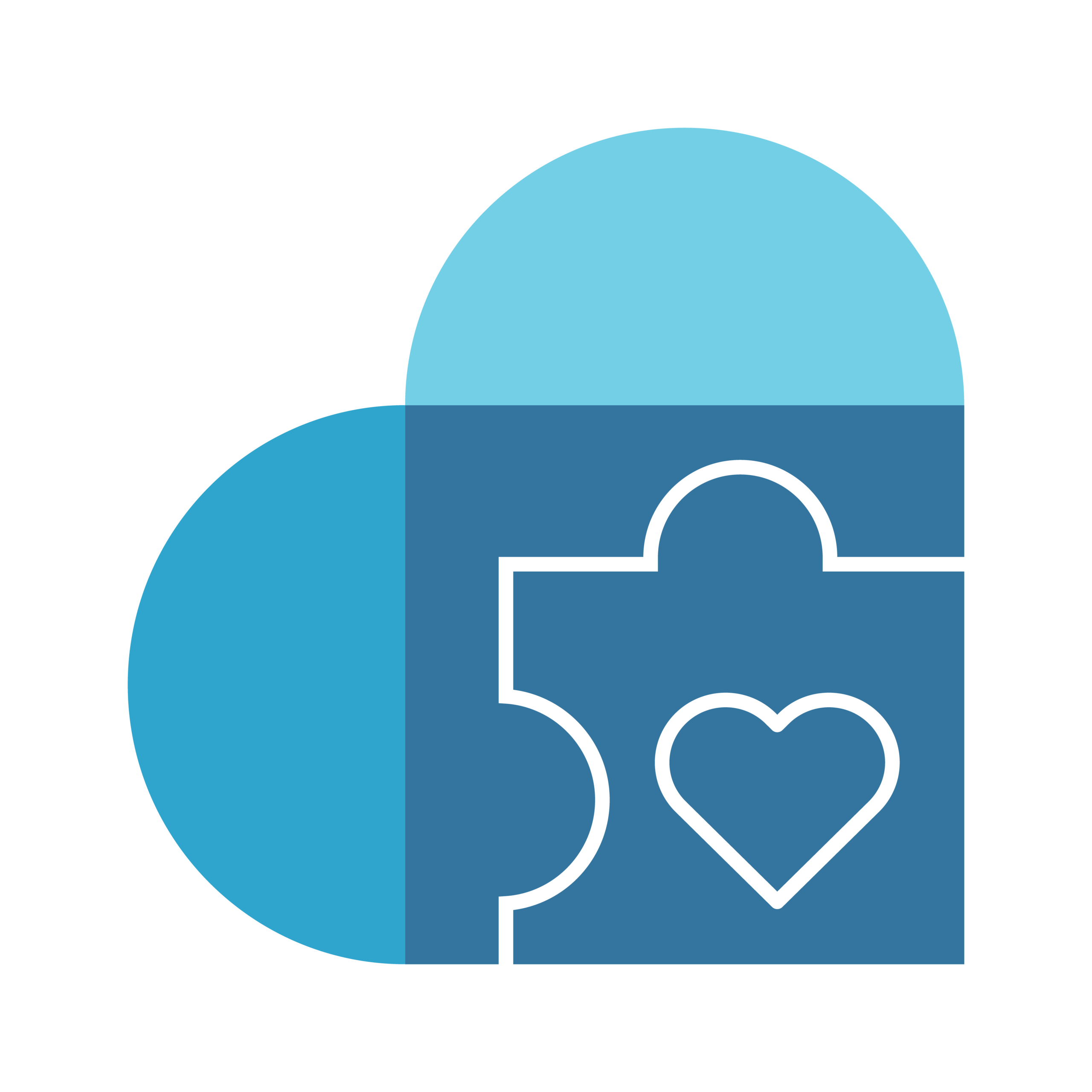 A heart shape made of different shades of blue, with a puzzle piece and heart symbol in the center.