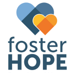 he Foster Hope MA logo - a smaller orange heart overlapping a larger blue heart with the words "foster HOPE MA" underneath. Become a foster parent in Massachusetts.