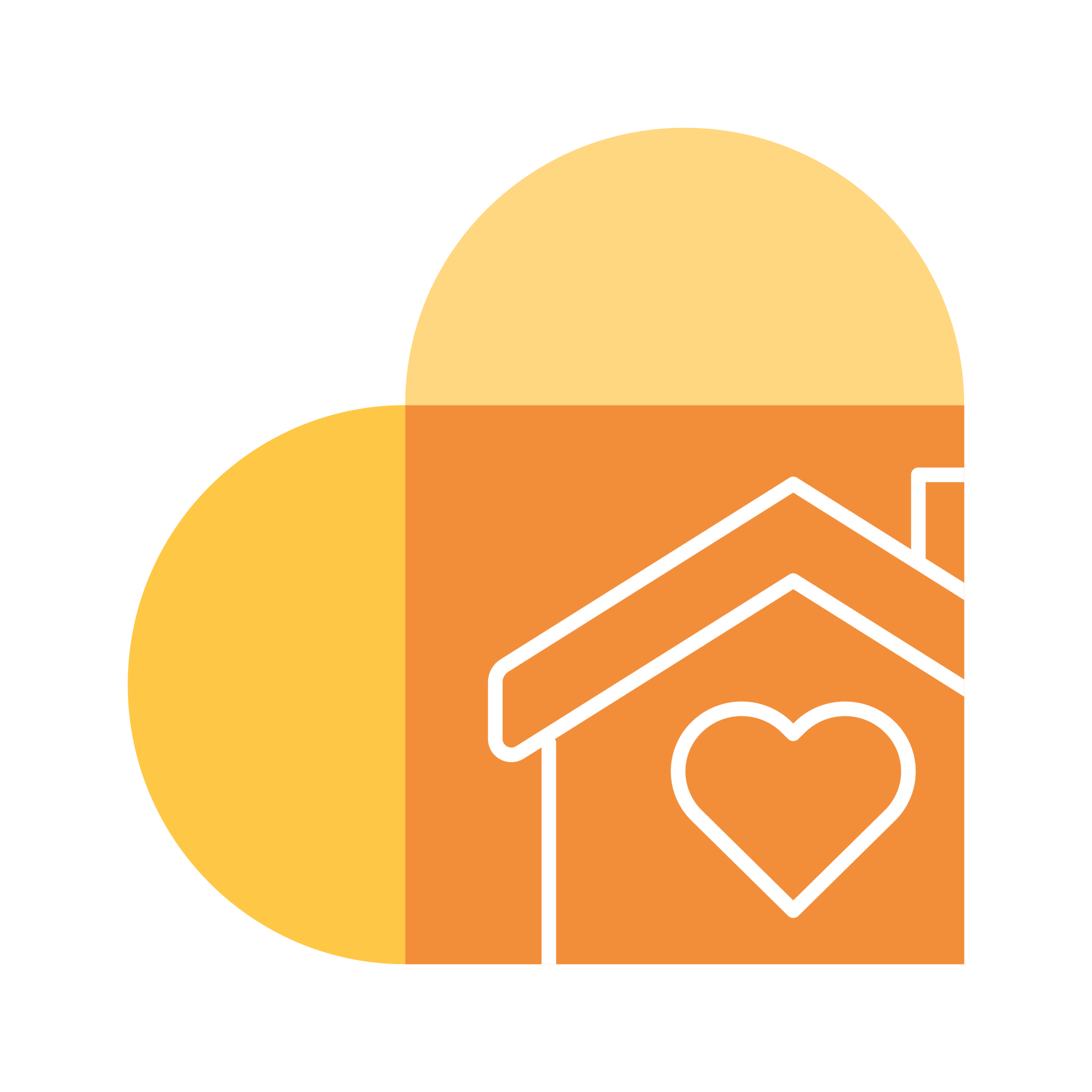 A heart shape made of different shades of orange, with a house and heart symbol in the center.